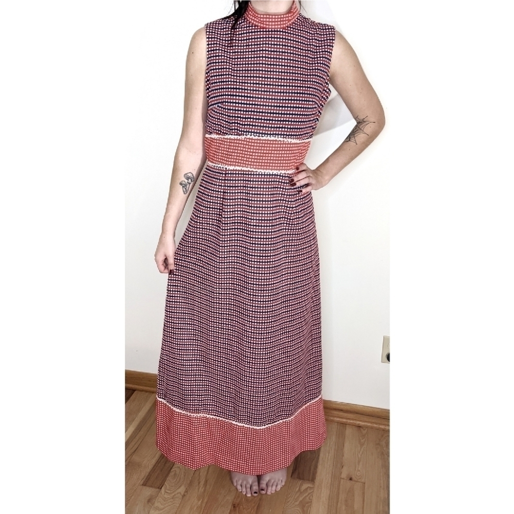VINTAGE 70s gingham maxi dress union American made